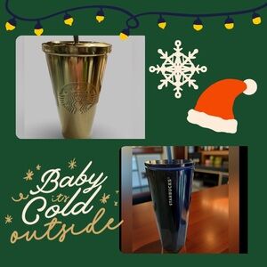 Starbucks Stainless Pair Navy Iridescent + Gold Luxe 24oz Cup Set